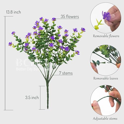 Artificial Flowers for Outdoors, 12 Bundles UV Resistant Realistic Faux Plants for Outside Porch Planter, Spring Summer Home Garden Decoration, Purple - color: Purple