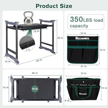 Garden Kneeler and Seat - Extra Wide Thick EVA Pad, Heavy Duty Foldable Garden Bench Holds 350lbs, 2-in-1 Gardening Stool with Detachable Tool Bags, Gardening Gifts for Women, Men & Seniors - color: Black & Green
