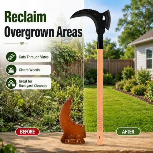 2-in-1 Heavy-Duty Gardening Sickle - color: Natural Wood Color