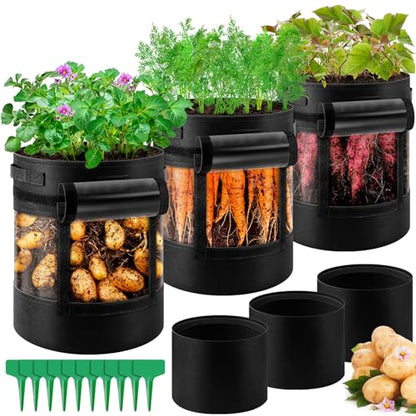 3 Pack 15 Gallon 360° Visibility Potato Grow Bags with Shading Flap - size: 3Pack-15 Gallon-360° Visibility