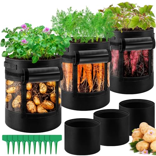 3 Pack 15 Gallon 360° Visibility Potato Grow Bags with Shading Flap - size: 3Pack-15 Gallon-360° Visibility