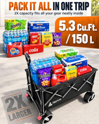 Hikenture Foldable Beach Wagon with Big Wheels for Sand, 450 lbs Capacity