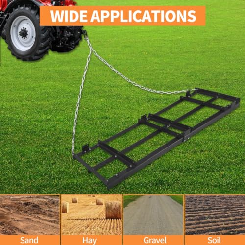 Heavy Duty 8FT Drag Harrow Driveway Grader, Tow-Behind Landscape Rake with 16FT Chain for ATV, UTV, Tractor – Ideal for Gravel, Soil, Sand Leveling and Lawn Maintenance - size: 8FT