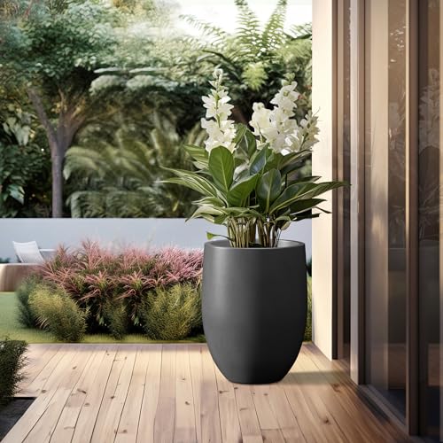 Kante Black Concrete Planter 21.7" Tall All-Weather Round Large Pot - color: Burnished Black
