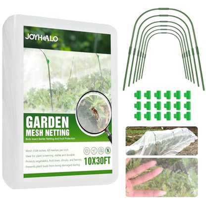 6 Sets Garden Hoops with 10x30 Ft Netting for Raised Beds, 18 Clips - color: Green-10*30ft