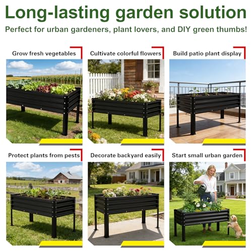 Large Galvanized Raised Garden Bed Outdoor with Legs, Load Capacity 1200LB, 48x26x30in Raised Garden Bed, for Backyard/Patio/Balcony/Gardening/Vegetables Flowers, Black - color: Black