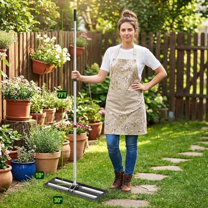 SporGain Lawn Leveling Rake 30"x10", Lawn Leveler with Aluminum Rollers - size: 30"x10"-7FT