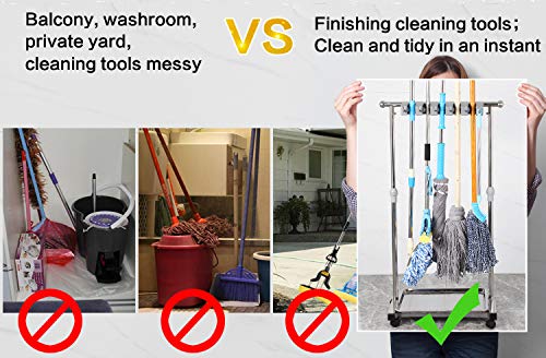 movable mop broom holder put wet mops floor standing cleaning tool rack stainless for schools, hospitals, factories, hotels, restaurant, etc. - size: 5slots
