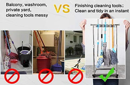 movable mop broom holder put wet mops floor standing cleaning tool rack stainless for schools, hospitals, factories, hotels, restaurant, etc. - size: 5slots