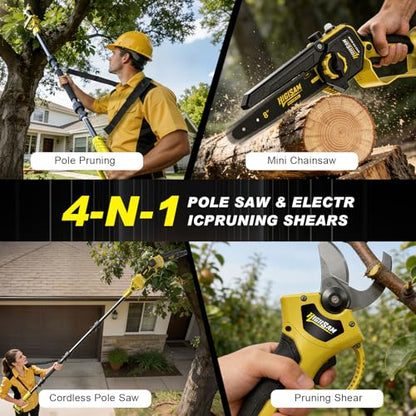 4-in-1 Cordless Pole saw Pruning Set,Electric Pruning Shears & 8 Inch pole saws for tree trimming with 13.8ft Max Extension Pole,Brushless Motor,Two 4.0Ah Batteries, Electric Pole Saw Tree Trimming - style: 4 in 1