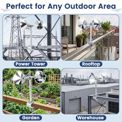 2 Pack Reflective Spinning Bird Deterrents with Adjustable Clamp-On Bases