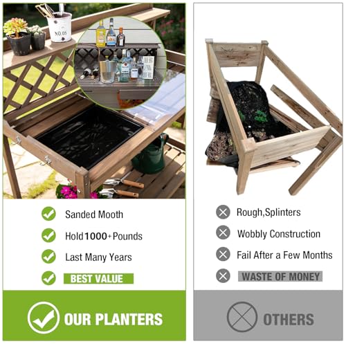 GUTINNEEN Potting Bench Outdoor Gardening Work Bench with Sink & Lid, Wooden Planting Table for Outside with Storage, Drawer, Shelf, Hook