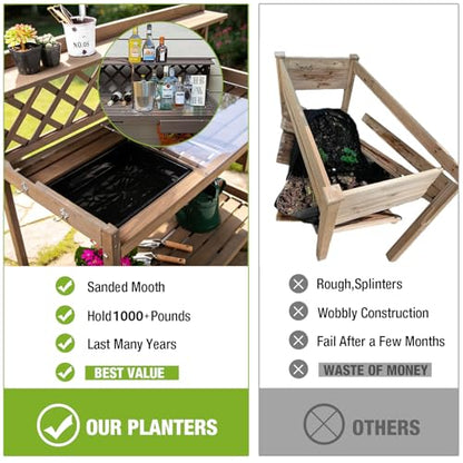 GUTINNEEN Potting Bench Outdoor Gardening Work Bench with Sink & Lid, Wooden Planting Table for Outside with Storage, Drawer, Shelf, Hook