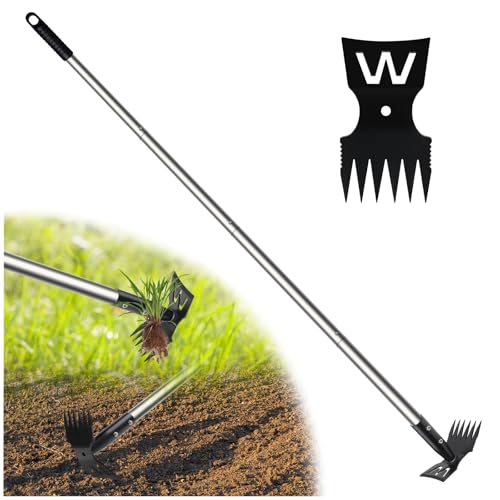 2 in 1 Weed Puller Tool with 60" Long Handle for Yard, Lawn, Patio, Garden