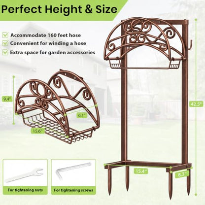 TomCare Garden Hose Holder, 4 Spikes Water Hose Hanger for 160FT Hose - color: Bronze