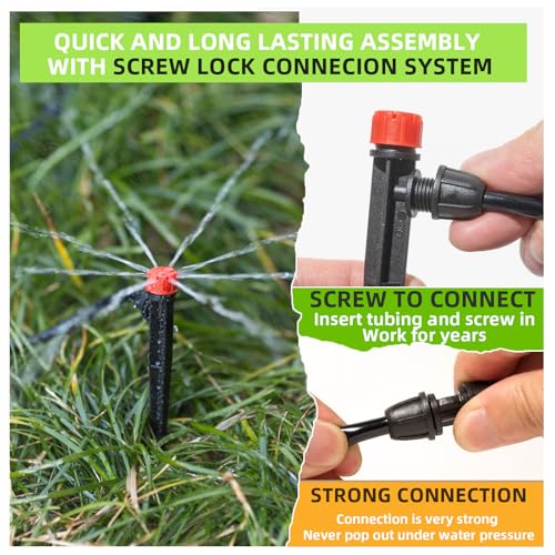 233FT Drip Irrigation System with Timer for Garden Kit Automatic Irrigation Equipment Lock Fittings Micro Drip 360 Degree Fan Sprayer Watering Kit for Greenhouse 1/2 inch 1/4 inch Tubing