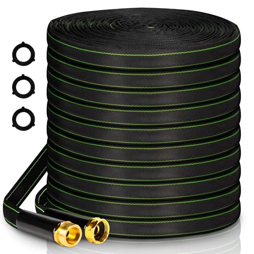 Garden Hose 75 ft Water Hose Flexible Heavy Duty Lightweight No Kink Long Outdoor Non-Expandable High Pressure Flat Hoses Pipe 75’ Strong 3/4’’ Brass Fitting for Outside Yard Lawn Car Wash - size: 75FT