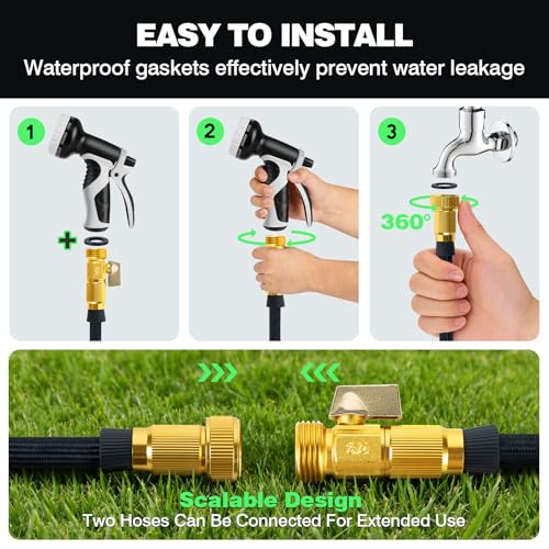 Garden Hose 25 FT, Lightweight Non-Expanding Water Hose with 10 Function Nozzle, Manguera Para Jardin with 3/4" Brass Connectors Leak-Proof, Burst-Resistant, Anti-Kink - style: 25 FT
