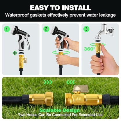 Garden Hose 25 FT, Lightweight Non-Expanding Water Hose with 10 Function Nozzle, Manguera Para Jardin with 3/4" Brass Connectors Leak-Proof, Burst-Resistant, Anti-Kink - style: 25 FT