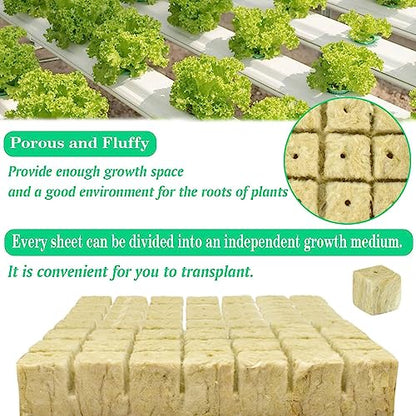 Halatool 1.5 in Rockwool Cubes for Hydroponics, 98 Plugs Seed Starter Cubes - color: 2 Sheets, size: 1.5" Cubes