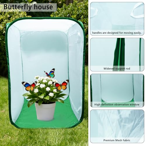 Butterfly Habitat Cage 23.6" Tall, Pop-up Insect Enclosure Mesh Terrarium