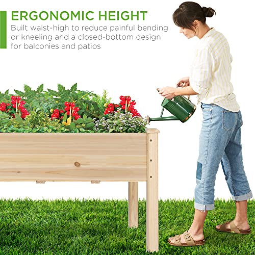 Best Choice Products 34x18x30in Raised Garden Bed, Elevated Wood Planter Box Stand for Kids, Backyard, Patio, Balcony w/Bed Liner, 150lb Capacity - Natural - color: Natural