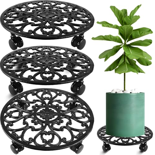 3 Pack 14 In Rolling Plant Stand with Wheels Metal Plant Caddy with Wheels - color: Black, size: 14 inch: 3 pcs