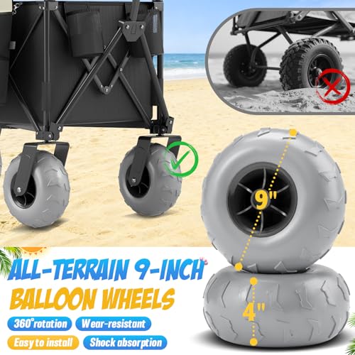 Beach Wagon with Big Wheels for Sand, 350lbs Heavy Duty Folding Wagon - color: Charcoal Black