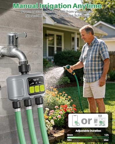WiFi Water Timer 3 Outlet for Garden Hose, Smart Sprinkler Controller with 984ft RF Range, Smart Lawn Watering System Irrigation Timer, APP/Voice Control, Rain Delay, Manual Irrigation - size: 3 Outlet
