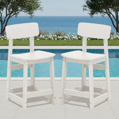 SERWALL Outdoor HDPE Counter-Height Barstools Set of 2, White - color: White, size: 2 Bar Stools