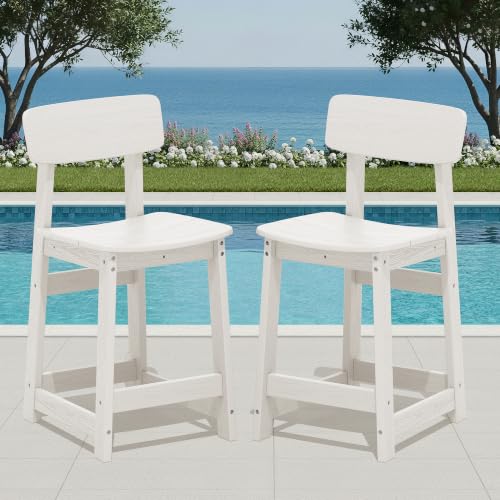 SERWALL 10-Piece Outdoor HDPE Counter-Height Bar Dining, White - color: White, size: 10 Piece Bar Set