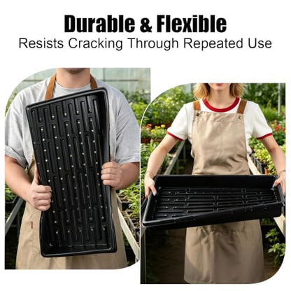 10-Pack Heavy-Duty 1020 Seed Trays with Drain Holes, Reusable Plant Flats - color: Black, size: 10-Pack With-Hole 1020 Trays