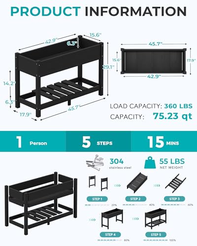 SERWALL Raised Garden Bed with Legs Set of 2-Black - color: Black, size: 2 pack