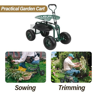 BDL Garden Cart Outdoor Rolling Garden Workseat with Wheels, Heavy Duty Garden Tool Cart with Extendable Handle and Storage for Seniors Yard Gardening Work - size: Rolling Cart