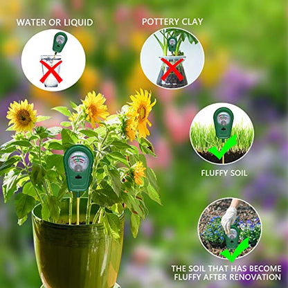 3-in-1 Soil Test Kit, Soil Moisture Meter/Soil ph Meter/Fertility Soil Tester, Soil Hygrometer for Garden, Farm, Plant, Outdoor, Indoor, Lawn Care Moisture Meter for Hous Plants (No Battery Needed)