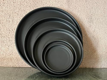 12 Inch Large Ceramic Saucer - Drainage Tray for Plant Pot (Matte Black) - color: Black, size: 12 Inch