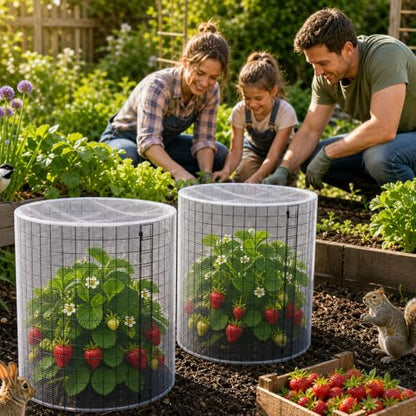 Plant Cages with Insect-Proof Netting, 10 Sets 30Pcs Wire Plant Protectors, 14" H x 13" D Cylinder Mesh Covers with Zip Ties & Ground Stakes, Animal Barrier for Rabbits Chickens Vegetables Flowers - color: 10 Pack With Netting