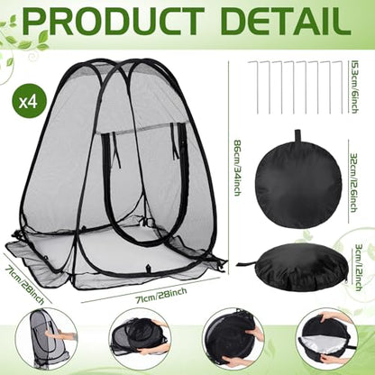 4 Pack Pop up Mesh Plant Protectors from Animals 28x 28x 34 Inch Plant Netting Pest Guard Cover Each Set with 8 Stakes and 1 Carry Bag for Protect Vegetable Fruit Flower from Bird Insect - style: Tapered