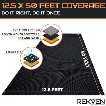 Woven Geotextile Driveway Fabric, Under Gravel, Weed Barrier, 12.5 x 50 ft