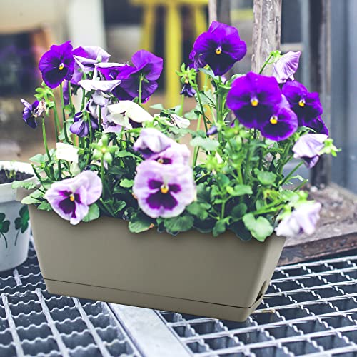 LEXININ 6 Pack 14 Inch Plastic Rectangular Window Planter Box, Window Vegetable Planter Box with Trays, Rectangular Flower Pots for Windowsill, Garden, Balcony, Patio, Grey