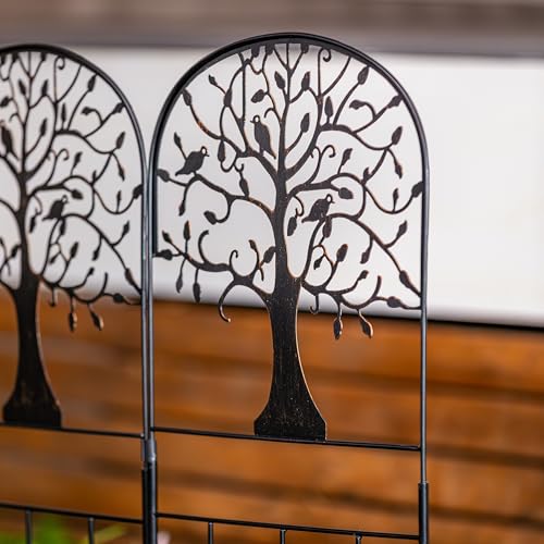 Evergreen Tree of Life Metal Landscape Edging 28" Above Ground, 8 ft Long Decorative Garden Fence Panels Animal Barrier, No Dig Edging for Flower Bed, Yard, Lawn - style: Tree of Life, Tall