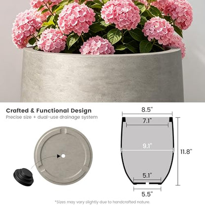 Kante Small Round Curved Weathered Concrete Planter 9.1" Dia, Outdoor - color: Weathered Concrete, size: 11.8 Inch Tall