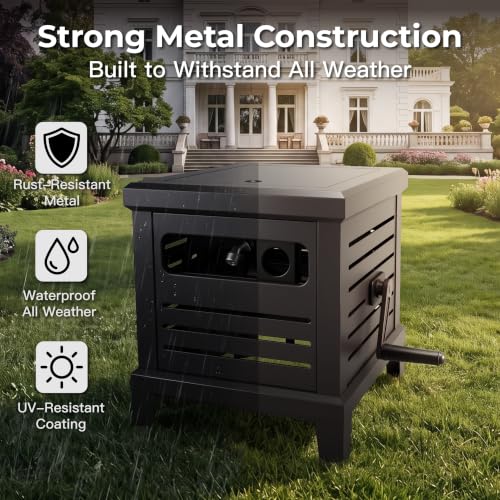 Relhost Hose Reel, Heavy Duty Metal Deck Box Hideaway Holds 125 ft x 5/8" Hose, Garden Hose Reel with Never-Leak System, Manual Crank Handle, Hose Guide, Ideal for Yards, Patios, and Garden Sheds - color: Grey, size: 125FT