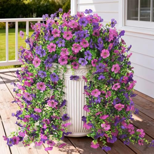 Hommyea Artificial Fake Fall Flowers Plants for Outdoors Mums Home Decor - color: Double Purple