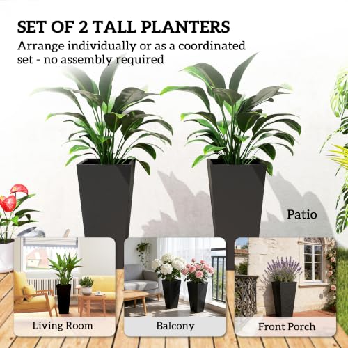 Outsunny 23 Inch Tall Planters for Outdoor Plants Set of 2, Black - color: Black