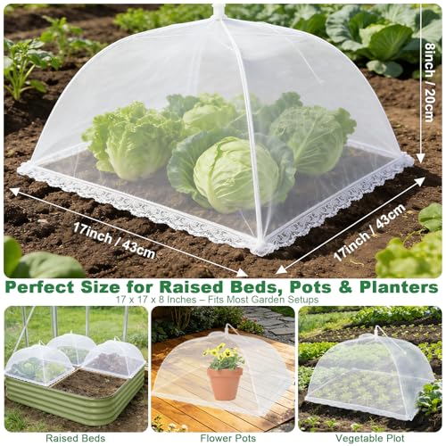 4 Packs Mesh Plant Cover with Ground Stakes, Pop-up Mesh Plant Protector