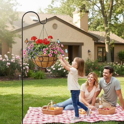 EIMQUVW Outdoor Hanging Planter(4-Pack) Black Metal Hanging Baskets with Coconut Fiber Lining 14 inch Round Chain Flower Pots for Patio Garden Greenery Decoration - size: 14 Inch, style: Circular