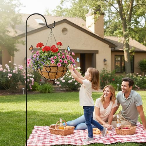EIMQUVW Outdoor Hanging Planter(4-Pack) Black Metal Hanging Baskets with Coconut Fiber Lining 16 inch Round Chain Flower Pots for Patio Garden Greenery Decoration - size: 16 Inch, style: Circular