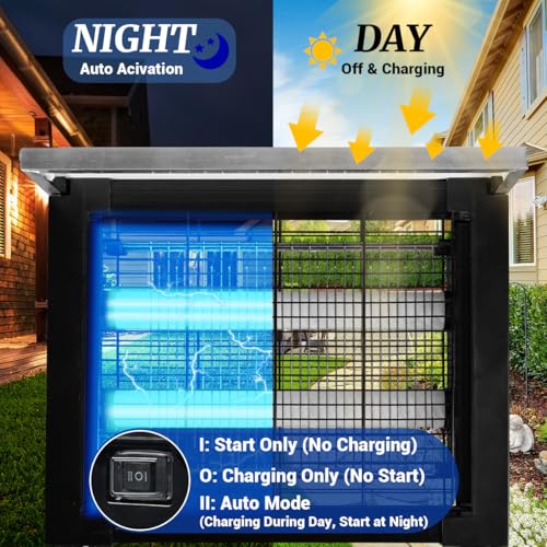 Solar Bug Zapper Outdoor 3000V, Rechargeable Mosquito Zapper with Solar Panel & USB Charging, Waterproof Cordless Electric Fly Trap with Auto Light Sensor for Patio Yard Garden Camping