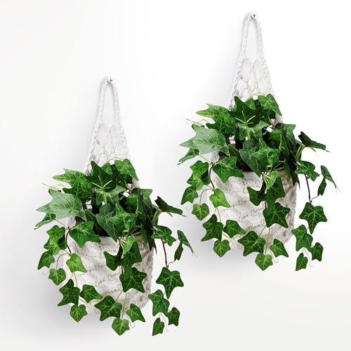 2 Packs Macrame Wall Plant Hanger for 6 in, Small Hanging Plant Basket - color: Beige X 2pc